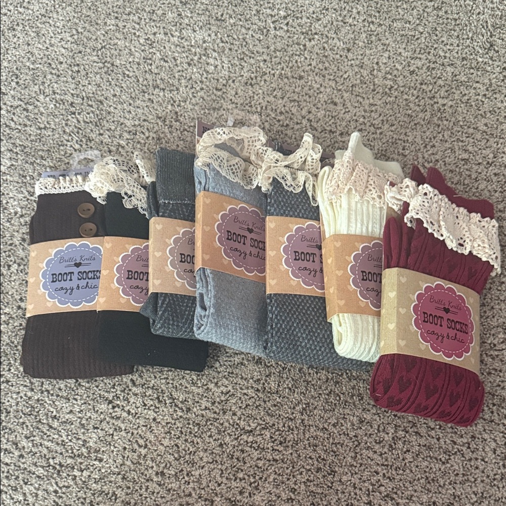 Cozy & Chic Women's Boot Socks Set - Brown, Gray, Blue, Cream, Burgundy